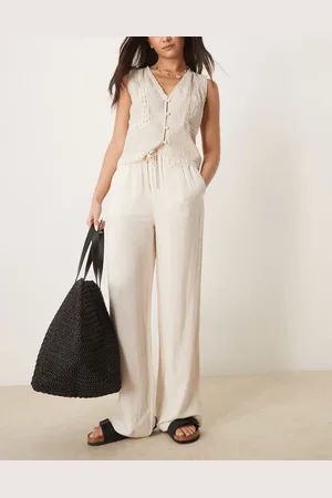 SELECTED Femme – Hose aus Leinen in Creme