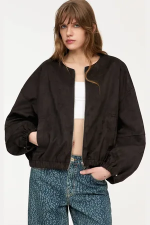 Pull&Bear – Kragenlose Bomberjacke aus Wildlederimitat in