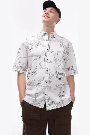 Topman – Kurzärmliges, bedrucktes Hemd mit lässigem Schnitt aus Leinenmix in