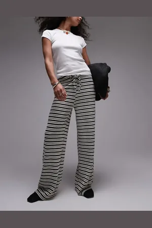 Topshop – Strukturierte Hose in -Weiß gestreift mit weitem Bein