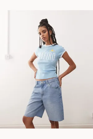 Noisy May – Weite Denim-Shorts in hellblauer Waschung mit hoher Taille
