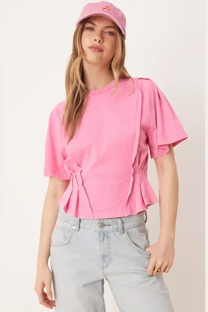 ASOS – T-Shirt in verwaschenem mit Ziernähten und Korsett-Taille