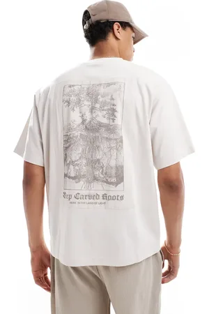 Pull&Bear – T-Shirt in Steinbeige mit Baummotiv-Rückenprint