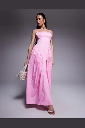 ASOS ASOS DESIGN – Maxikleid aus Baumwoll-Satin in mit elastischer Taille und Schleife am Rücken