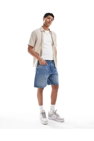 Pull&Bear – Regulär geschnittene Jeansshorts in Mittelblau