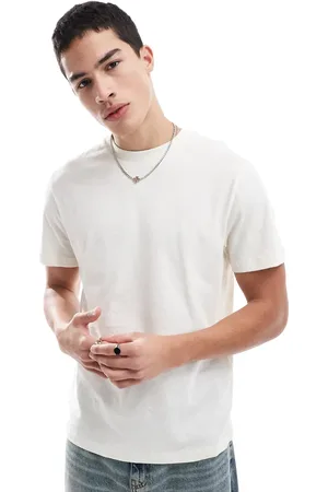 ASOS – T-Shirt in Crem mit Leinenoptik und Rundhalsausschnitt