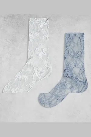 Reclaimed – 2er-Pack Knöchelsocken aus Mesh mit Blumenmuster in Weiß und Blau