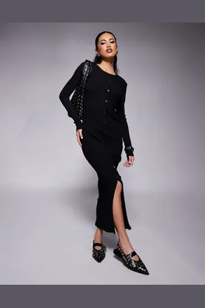 River Island – Langärmliges, geknöpftes Midikleid in