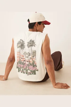 ASOS – Oversize-Tanktop in Tofu mit Palmen-Rückenprint