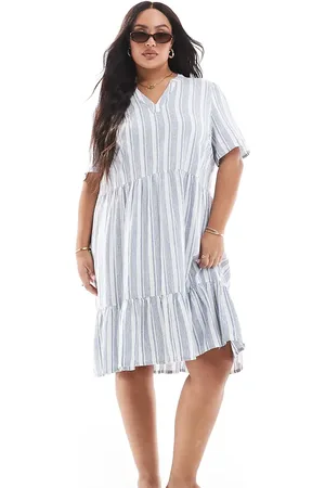 ONLY – Minikleid aus Leinenmix mit V-Ausschnitt und hellblauen Streifen