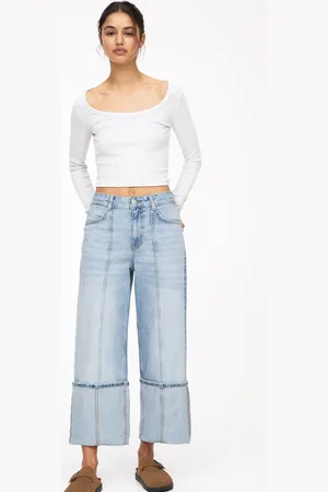 Pull&Bear – Cropped-Jeans in mit Umschlagsaum