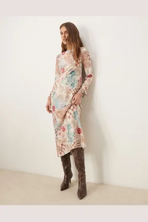 Miss Selfridge – Langärmliges Maxikleid mit buntem Print