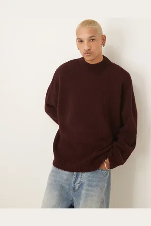 ASOS – Strukturierter Strickpullover in Burgunderrot mit extrem kastiger Oversize-Passform und Stehkragen