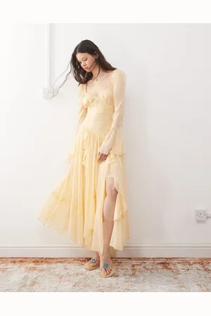 Reclaimed – Langärmliges Maxikleid in Buttergelb mit Rüschen