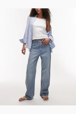 Topshop – Locker geschnittene Straight Jeans in Bleach-Waschung mit mittelhohem Bund