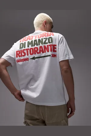 Topman – T-Shirt in mit „Trattoria Di Manzo“-Print auf Vorder- und Rückseite