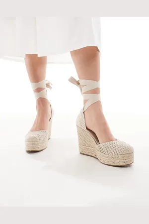 Pull&Bear – Espadrilles aus Häkelstrick in Beige mit Absatz