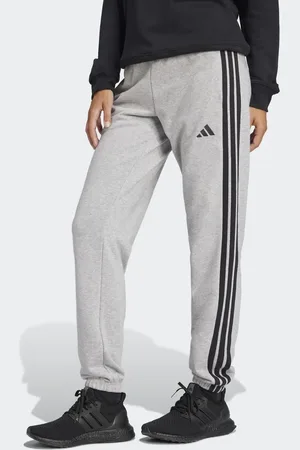 adidas – Essentials – Hose aus French Terry in meliertem Mittelgrau / Schwarz mit den drei Streifen und Bündchen