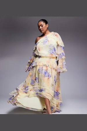 ASOS Curve – Markantes Maxikleid aus Chiffon mit Perlenverzierungen und Blumenmuster