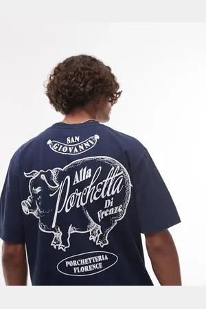 Topman – Oversize-T-Shirt in verwaschenem mit Porchetta-Print auf Vorder- und Rückseite