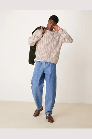 ASOS – Strickpullover in Steinbeige mit Zopfmuster und lockerem Schnitt
