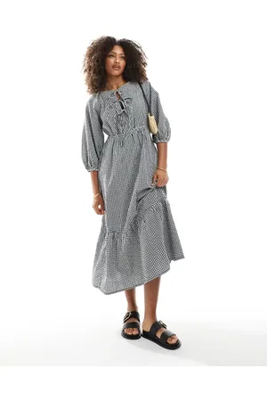 New Look – Vorne gebundenes Midi-Hängerkleid in mit Vichy-Karomuster