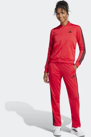 adidas – Essentials – Trainingsanzug in reinem Rubinrot mit den drei Streifen