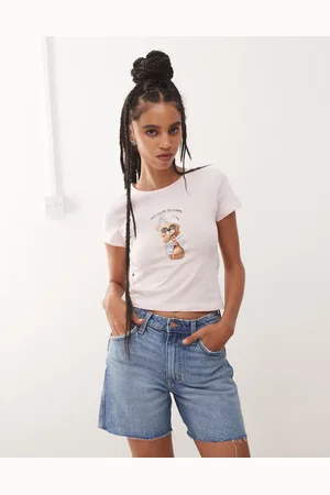 Noisy May – Knapp geschnittenes T-Shirt in mit Bärenprint