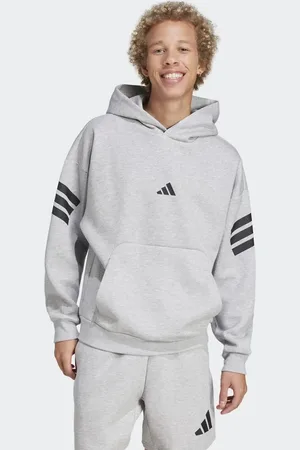 adidas – Future Icons – Kapuzenpullover in Mittelgrau meliert mit den 3 Streifen