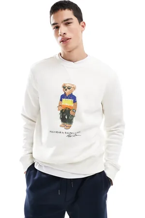 Ralph Lauren – Fleece-Sweatshirt in Cremeweiß mit Strandbär-Print