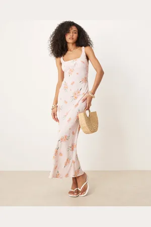 ASOS – Maxikleid mit Wasserfallausschnitt hinten, geraffter Brustpartie und Blumendruck