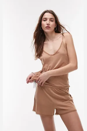 MANGO – Weiches Pyjama-Camisole aus Modal in Hellbraun mit Satinborte, Kombiteil