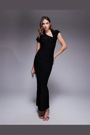 Fashionkilla – Doppellagiges, schmales, figurformendes Maxikleid in mit Cap Sleeves und Schlitz