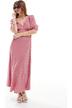 New Look – Midikleid mit Rückenschleife und rotem Vichy-Karo
