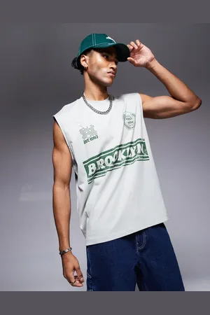 ASOS – Oversize-Tanktop in Hellgrau mit City-Grafik auf der Vorderseite