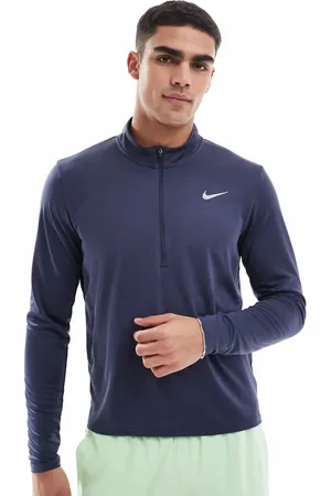 Nike – Pacer Dri-FIT – Langärmliges Oberteil in Marineblau mit kurzem Reißverschluss