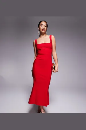 Vesper – Ärmelloses Bengaline-Midikleid in mit eckigem Ausschnitt und Schwalbenschwanzsaum
