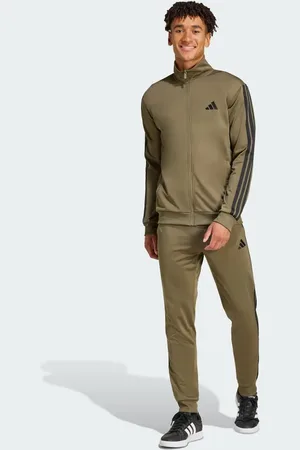 adidas – Sportswear – Basic-Trainingsanzug aus Trikot-Stoff in Olive Strata mit den drei Streifen