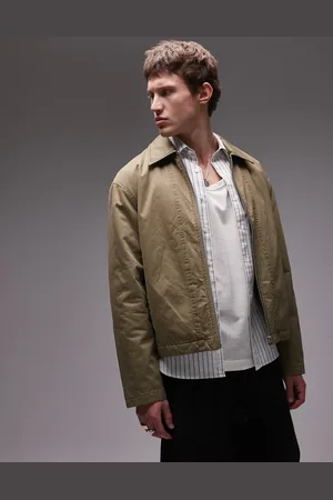 Topman – Haarrington-Jacke aus Twill in Khaki