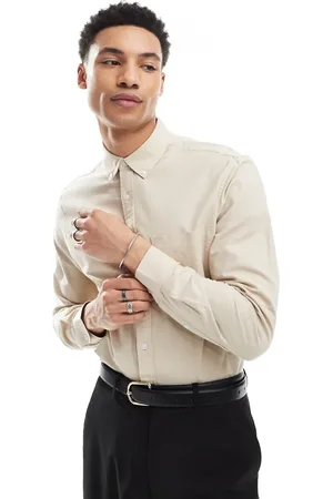 ASOS – Oxford-Hemd in hellem Steinbeige mit regulärem Schnitt