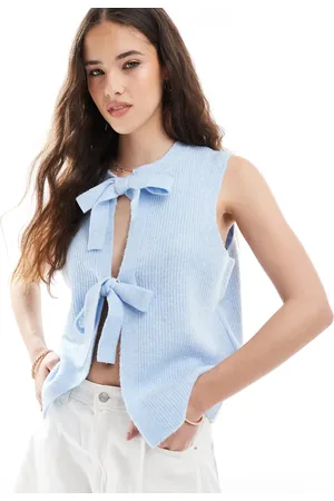 Pieces® – Strickoberteil in Hellblau mit Bindefront