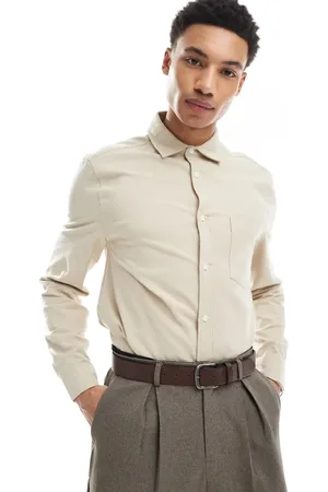 ASOS – Angerautes Oxford-Hemd in Beige in regulärer Passform