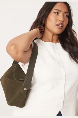 ASOS – Schultertasche aus Wildleder in dunklem Khaki mit Umschlagklappe