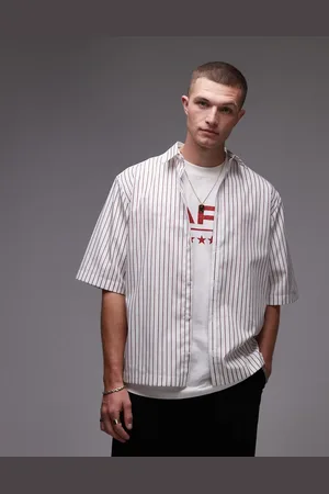 Topman – Kurzärmliges, elegantes Hemd in Burgunderrot gestreift