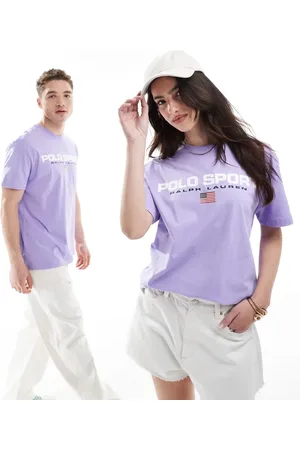 Ralph Lauren – Sport Capsule – Unisex-T-Shirt in Flieder mit klassischem Oversize-Schnitt und großem Flaggen-Logo auf der Brust