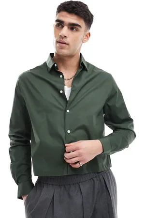 ASOS – Cropped Popeline-Hemd in Khaki, in regulärer Passform