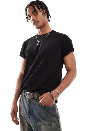 Bershka – T-Shirt in schwarzer Leinenoptik