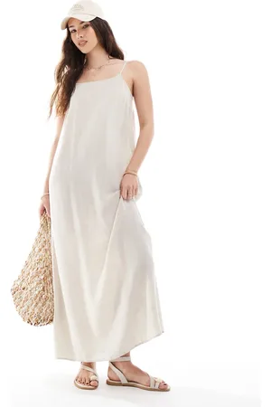 Pieces® – Camisole-Maxikleid in Leinenoptik in Birken-Cremeweiß