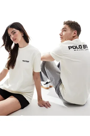 Ralph Lauren – Sport Capsule – Unisex-T-Shirt aus schwerem Material in Creme mit Front- und Rückenaufdruck