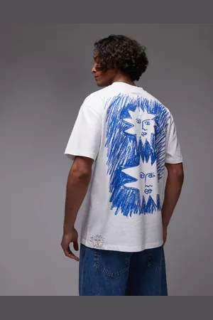 Topman – Premium – Oversize-T-Shirt in mit gekritzeltem Sonnen-Aufdruck und Stickerei auf Vorder- und Rückseite